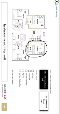 Floor plan of the quad, and the room available is circled. - UClub on 28th