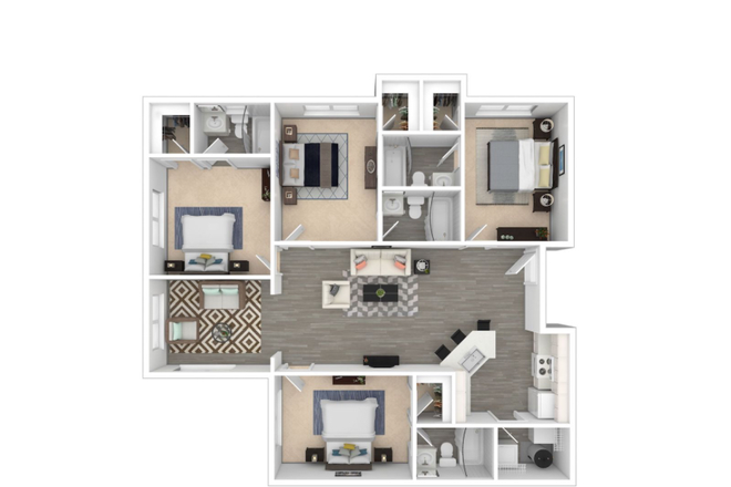 This is the floor plan of the whole apartment. The bedroom you will be staying in is located at the top left. - University Village Apartments