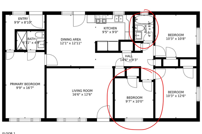 Floor plan with available bedroom/bathroom marked - 715 37th St Sublease House