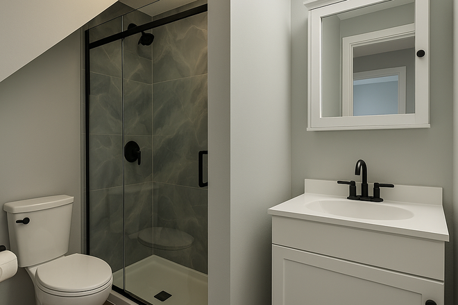 Fully renovated shower, will move the toilet to the left of standing shower to give the space - Fully Renovated 2BR, 2-Level Home – New Kitchen, Bath, Floors & Laundry – $1,850 or $2,250 w/ Utils