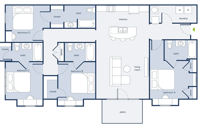 Typical Unit Floorplan - The Flats at The Pier  - 1613 Muscovy Way - CAT Bus Route for Clemson University