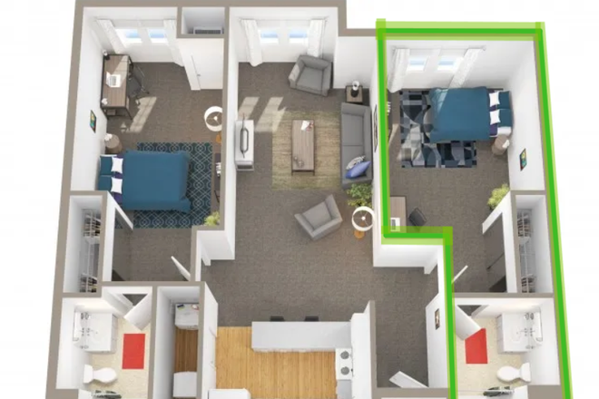 Floor plan of 2B 2B from Campus Village - Lease Takeover for 2026 Spring and Summer Semester - Campus Village