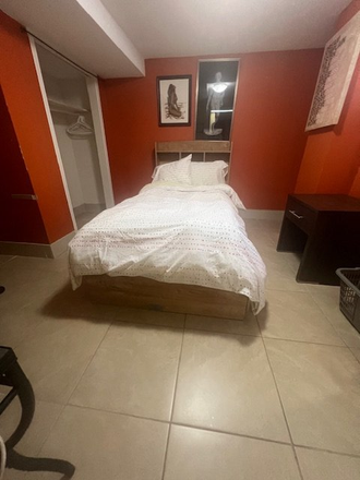 Bedroom A: $699 with Single sized bed (Shared bathroom) - Private rooms for female in a shared basement at Victoria Park Avenue! Utilities included! House