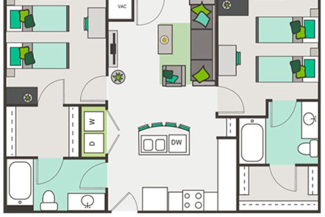 B4 Floor Plan. The room of interest is on the side closer to the couch. - North 116 Flats