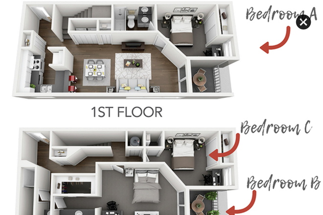 3 bedroom 2 bathroom, 2 story apartment at on50 - On50, Private bedroom and bathroom steps away from campus Apartments