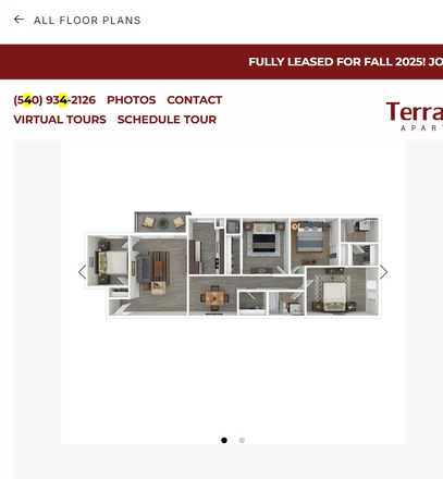 Terrace View Apartments 4 bedroom 2 bathroom floor plan (Tier 1) - TerraceView Apartments