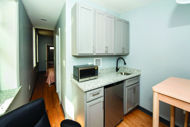 Private Wet Bar with Microwave, Fridge, and Sink - DELUXE AFFORDABLE FURNISHED SINGLE ROOM,PRIVATE BATH, WET BAR STUDENT HOUSING AT HOPKINS VIEW