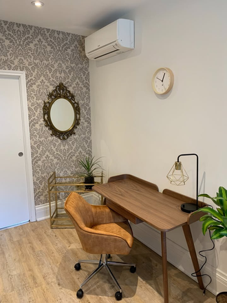 Living Room - Desk - Furnished + All Inclusive Dundas West 1 bedroom Apartment with Private Patio
