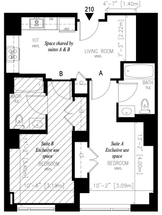 Shared kitchen with individual bathroom and bedroom - HUH Trilogy Apartments