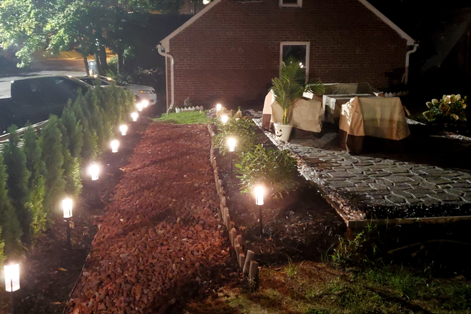 Backyard Walkway with lights to garage - Close to Case, CCF, UH - RTA is a 1 min. walk (Utilities & Parking Included) House