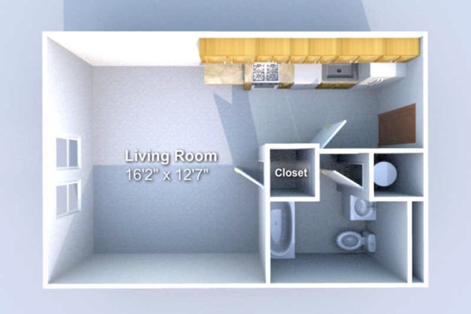 Floorplan of Studio - Pearl Circle Apartments