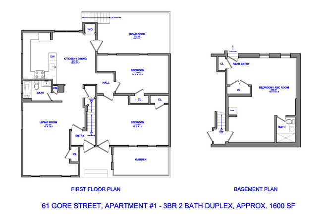 Apartment Floor Plan - Renovated East Cambridge Duplex w/ Private Deck and Large Backyard Duplex
