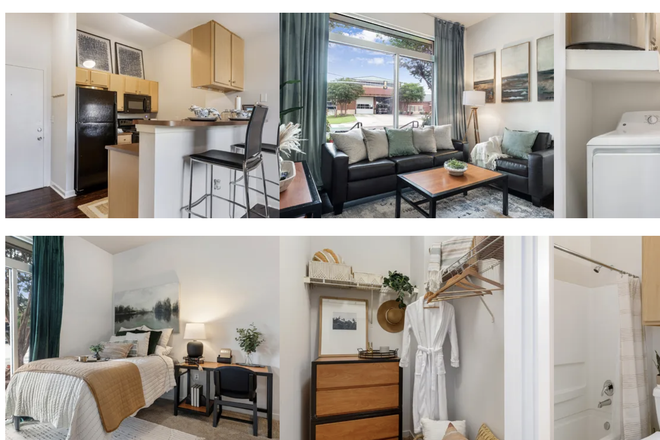 Bedroom, Kitchen, Living room, and closet - Campus Crossings Apartments on Highland