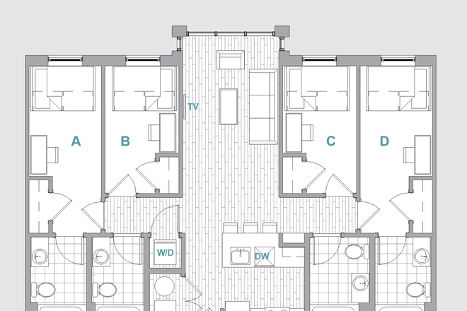 Layout - Landmark Apartments, Apartment building close to campus, restaurants, and more.