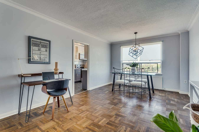 Huge Dining room with view to Beltline Trail behind building - Furnished or Unfurnished in Midtown -- $2,650/month 2BR 1000+ sq ft - Leafy Forest Hill North Apartments