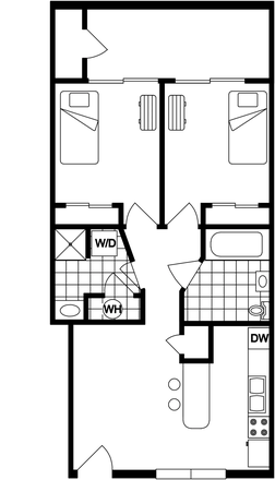 Floorplan of 2 Bedroom / 1.5 Bath - Crestview Riverbend Apartments