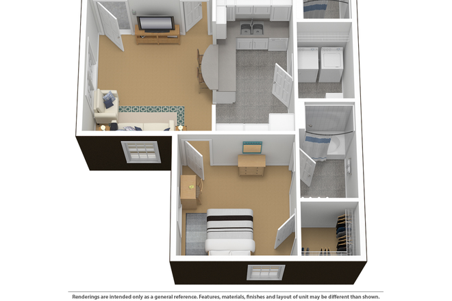 Floor plan of 2b 2ba apartment - The Courtyards single bedroom available for Lease Transfer for 2025-2026 School Year