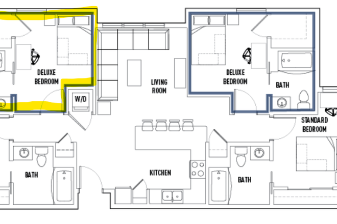 Floor plan (highlited is room shown) - Skyview Apartment- Spring Sublet