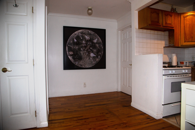 Kitchen, dining area, and entrance to the second bathroom. - 1 Year-Harlem Sublease 2 bed/ 2 bath Apt: Sep 2026-Sep 2027