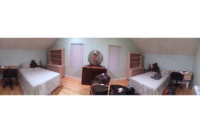 Pan of available room. This shows the room when it had 2 beds. It currently has one queen sized bed and a couch, but that can be changed. - Large Room for rent in beautiful house close to campus