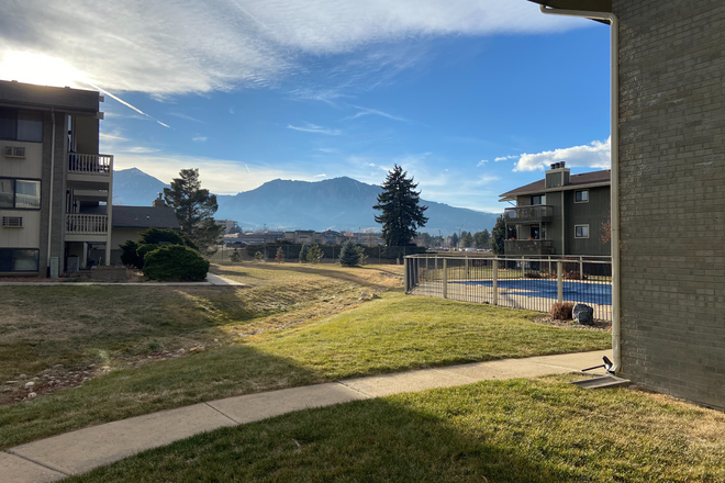 View of the mountains from patio - Experience luxury and comfort in this beautifully renovated 2-bed/ 2-bath condo at Baseline