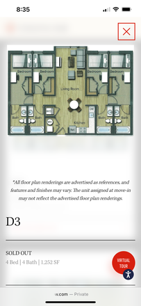 Floor plan - Terrapin Row, 4x4 on South Campus (girls only)
