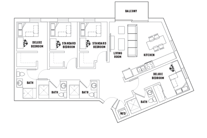 Layout of apartment. Unit for lease is standard bedroom - Campus Edge on Pierce