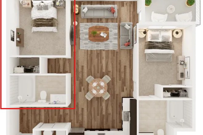 Floor Plan - Union 9 Seventy - one bedroom/bathroom in 2bed 2bath apartment