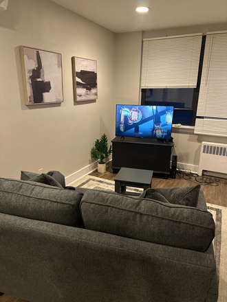Living room. TV and couch - The Ave Apartments