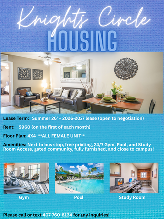 Infographic - KNIGHTS CIRCLE APARTMENT: 1 bed / 1 bath 4x4 All Girls Unit