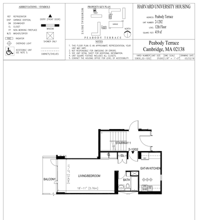 floor plan - Furnished 12th-Floor Studio with Balcony – Walk to Harvard, MIT, and HBS