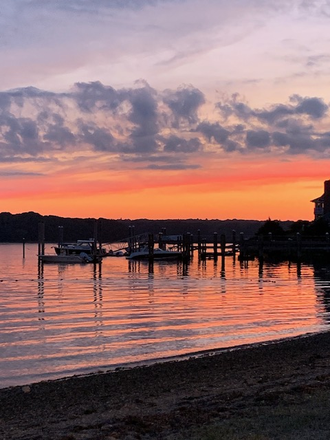 Private Beach and sunset view in fornt of house - 65 Harbour Island Road Narragansett, RI 02882 /Academic year 26/27 House