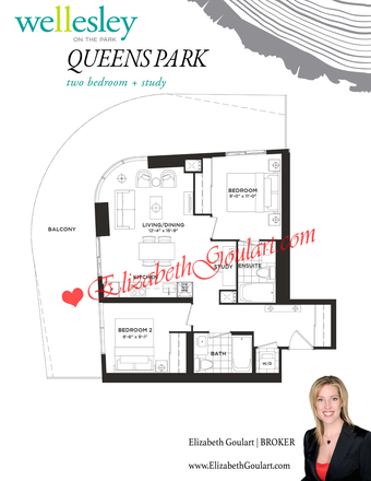This is the only formal floor plan I can find online - 1 Unfurnished Bedroom (with Laundry!) in Furnished 2-Bedroom Church/Wellesley Highrise