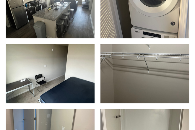 Common living space, in unit washer dryer, and private bedroom and bathroom - Yugo Cincinnati deacon Apartments