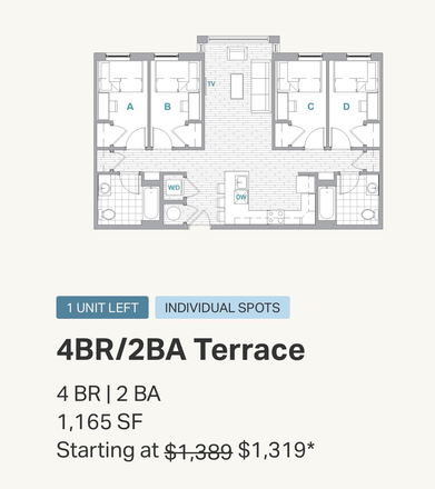 Floorplan - Landmark Apartment, 4 bedroom 2 bath, Terrace Apartment, heavily discounted
