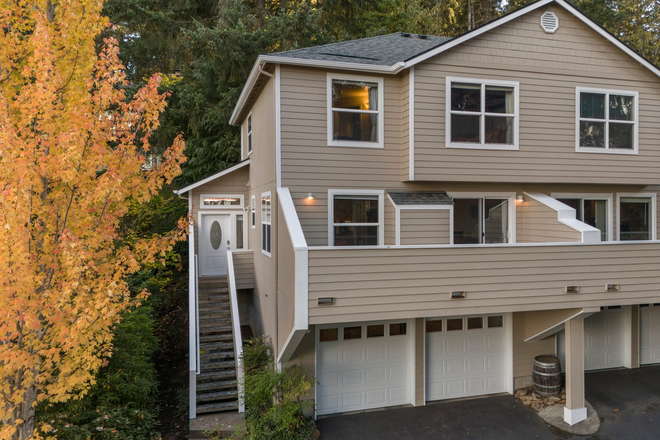 Front View of Townhouse and Double-Garage - Beautifully Furnished Townhouse with Picturesque Views in Southwest Hills -- All Utilities Included