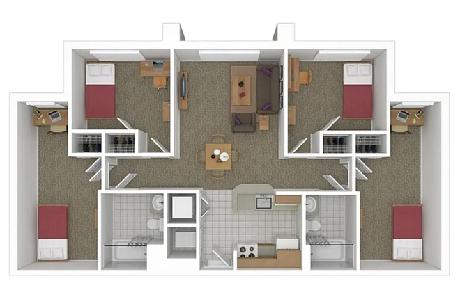 Layout. The bedroom for rent is the one on the top left corner. - South Campus Commons 7 Apartments