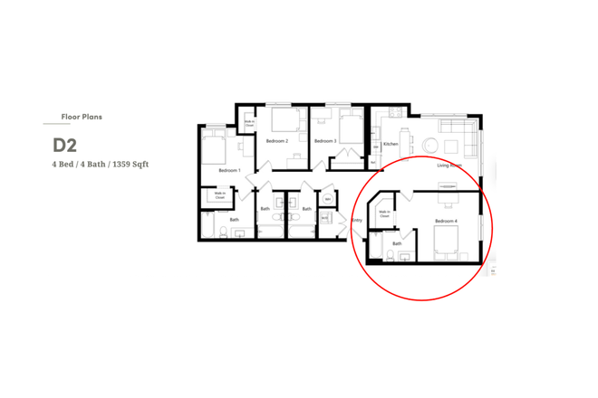 Layout Floorplan: Bedroom 4 - UFORA Gainesville Apartments