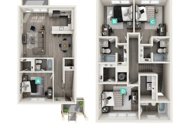 This is the floorplan of the room - Retreat East 4x4 Apartments