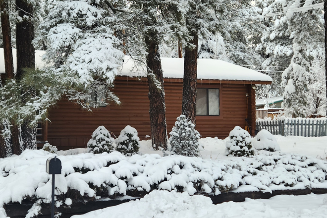 Front Yard in the Snow - Mountainaire Log House