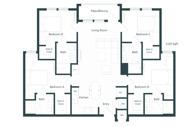 Go to https://aeroon24th.com/rates-floorplans/4-bedroom-4-bath/ for more info - Aero on 24th