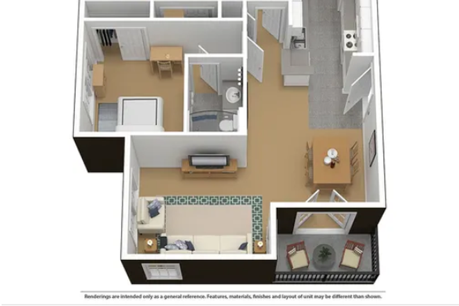 Floorplan of 2B/2B Deluxe - Courtyards Apartments, 2B/2B close to campus