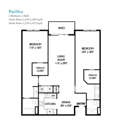 Floorplan - Spacious Apartment near UTC