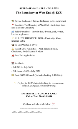 Flyer for sublease - The Boundary at West End