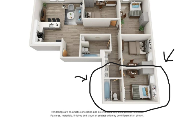 Apartment floorplan. Room is bottom right corner room. - *FREE NOV RENT*Quick Move-in*Private, Corner Room*Auraria Lofts-6 Month Lease-option to extend