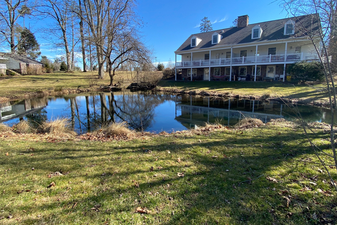 Back view of Building and private pond - Sublet:Furnished 4BR thome for PU Faculty/Staff only-College Rd W-Princeton