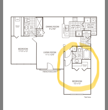 Floor plan, available room circled - The Preserve at Tampa Palms Apartments