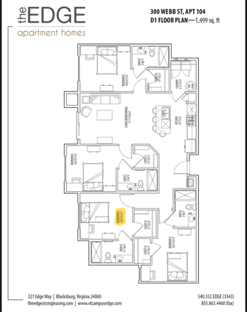 The bedroom available for a sublease is Bedroom B - The Edge close to campus