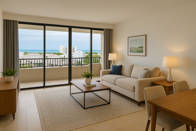 Living Room and Dining side by side - 🏡 Furnished Room in Key Biscayne w/ Private Bath + Resort Amenities Condo