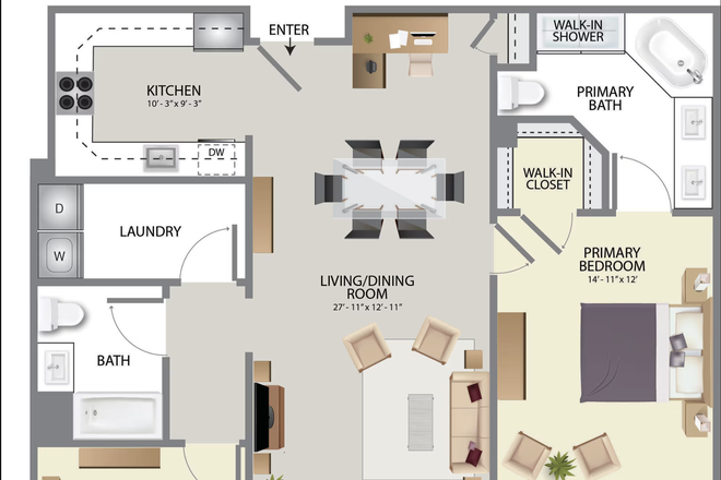 Floor Plan - Sublet:Furnished 2BR/2Bath apt-Grand Central Dr-Hamilton